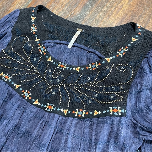 SOLD Free People beaded embroidered long sleeve tunic top blouse S tribal - Picture 11 of 13